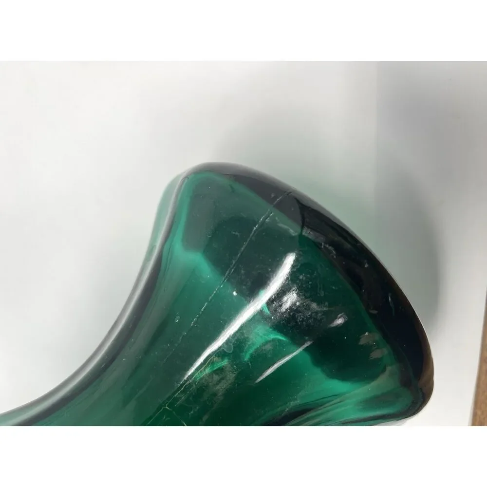 Empoli Fiorentina Glass Vintage MCM Green Turquoise Swung Floor Vase 19” Italian
